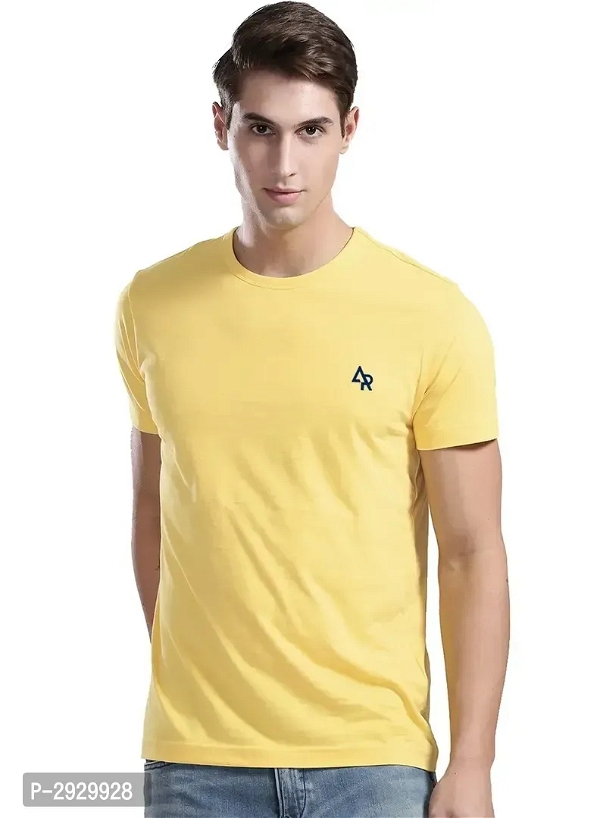 Men's Yellow Cotton Solid Round Neck Tees - XL