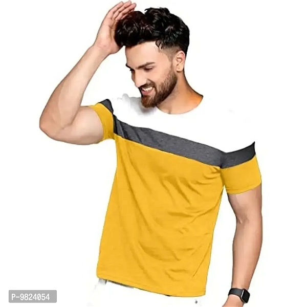 AUSK Men's Regular Fit T-Shirt(White,Mustard,Charcoal Mix_Medium) - L