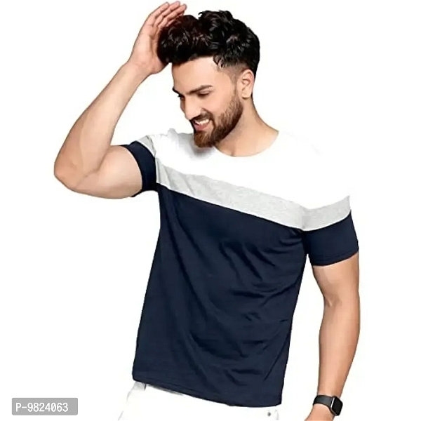 AUSK Men's Regular Fit T-Shirt(White,Mustard,Charcoal Mix_Medium) - S