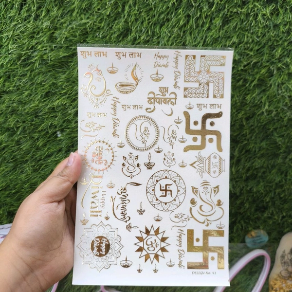 Diwali A5 Golden Embossed Sticker Sheet (040)