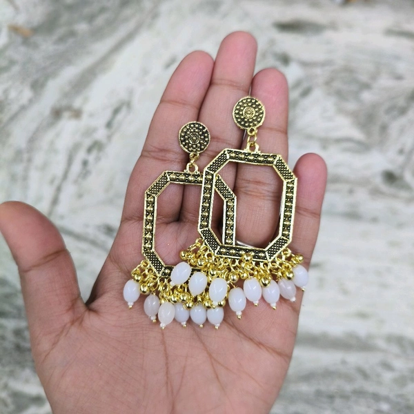 Resin Jhumka Base Pair ( White Beads) 