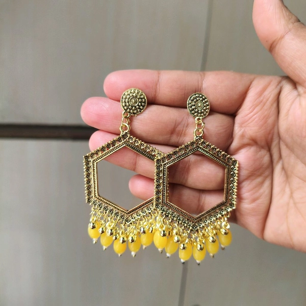 Resin Jhumka Base Pair ( Yellow Beads ) 