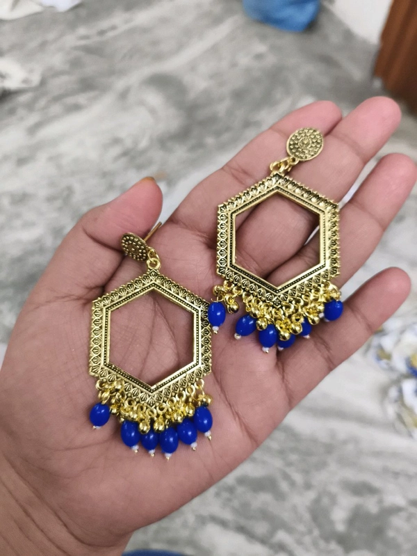 Resin Jhumka Base Pair ( Blue Bead) 