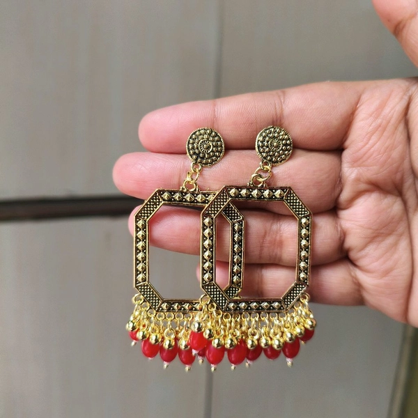 Resin Jhumka Base Pair( Red  Beads) 