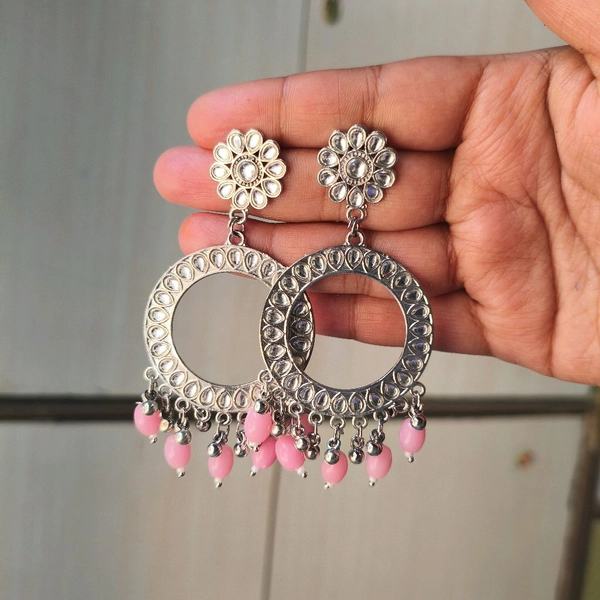 Mirror Resin Jhumka Base Pair ( Pink Bead) 