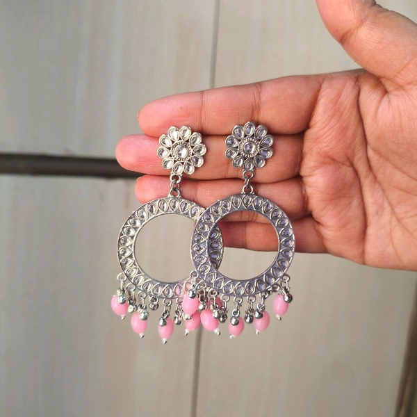 Mirror Resin Jhumka Base Pair ( Pink Bead) 