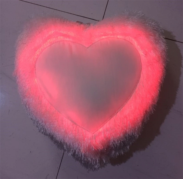 Multi LED Fur Pillow - Heart Shape