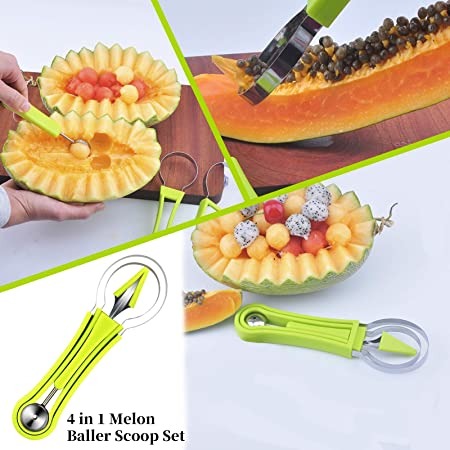 14 Pack Melon Baller Scoop Set - 4 in 1 Stainless Steel Fruit Tool Set  Fruit Scooper Seed Remover with Fruit Vegetable Cutter Shapes Set Fruit  Peeler