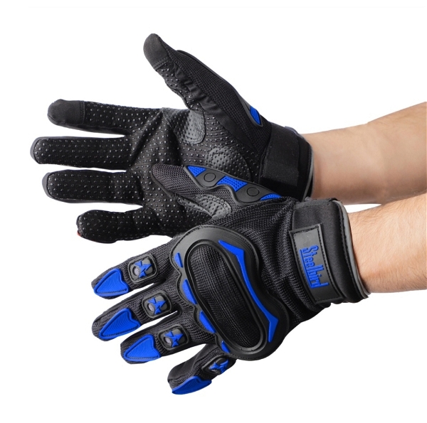 Steelbird Full Finger Riding Gloves (Black/Blue)  - L