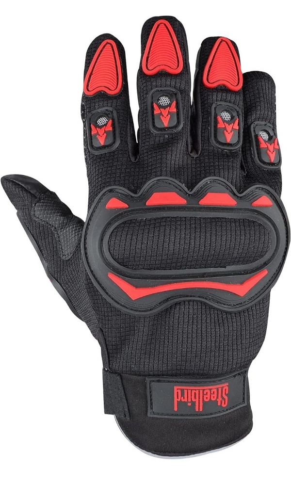 Steelbird Full Finger Riding Gloves (Black/Red)  - M