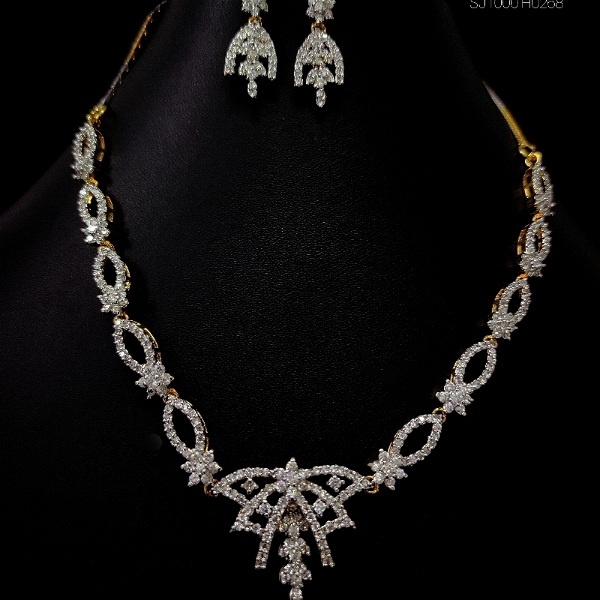 ShivaaY Diamond Necklace Set  - Two Tone, White Diamond