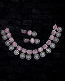 ShivaaY  Avira Diamond Necklace Sets  - Pink, Rhodium