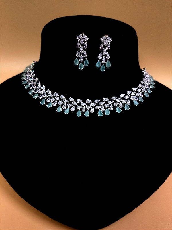 ShivaaY Avira Diamond Necklace Set  - Rhodium, Salomie, Ruby