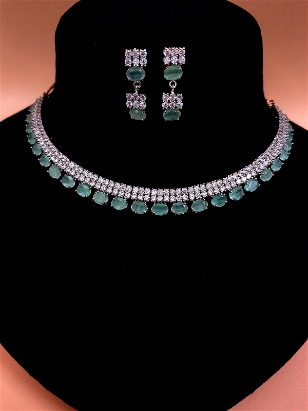 ShivaaY  Diya Preety Necklace Sets  - Mint