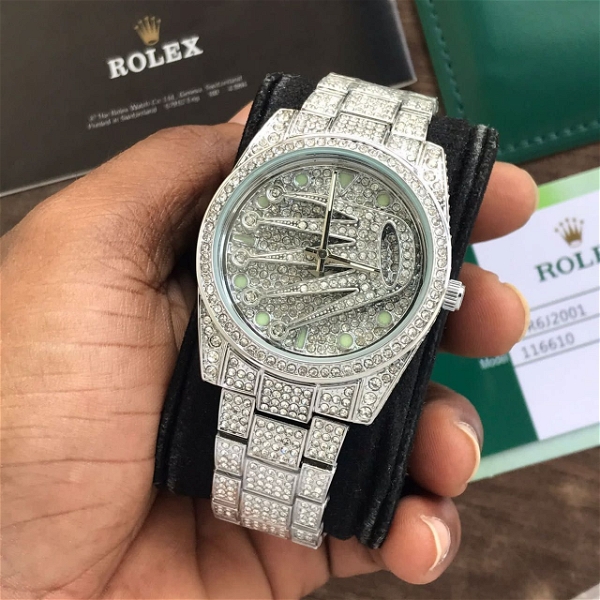 Rolex Diamond Studded Watch_* - Silver