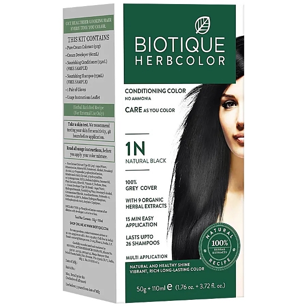 BIOTIQUE HERBCOLOR  CONDITIONING  COLOR  NO AMMONIA  1N NATURAL BLACK (50G+110ML)
