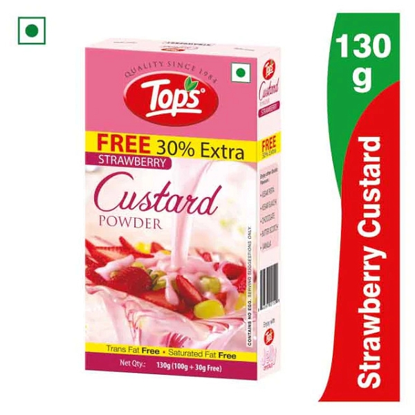 Tops Custard Powder Strawberry - 100g + Free 30% Extra Mono Carton