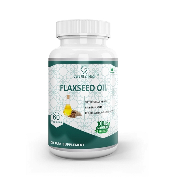 Care Of Zindagi Flaxseed Oil Capsules 1000mg  With Pure Omega 3 6 9 For Heart, Brain, Joint Pain & Stiffness - 60 capsules  - 60 Capsules, April-2023, 24 Months