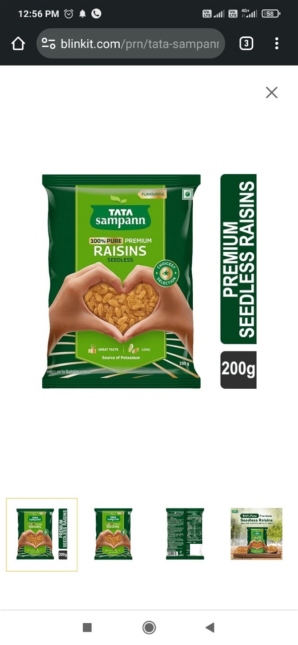 Tata Sampann Seedless Raisins (100% Pure Premium) - 200g