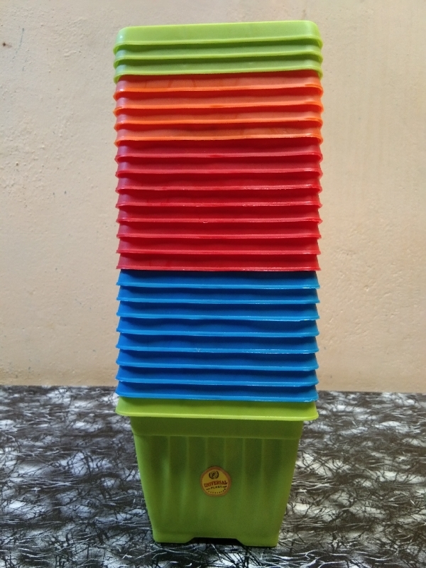 Flower Pot Universal (Square) - Height 5 inch & Diameter 6 inch., Green, Orange, Red & Blue