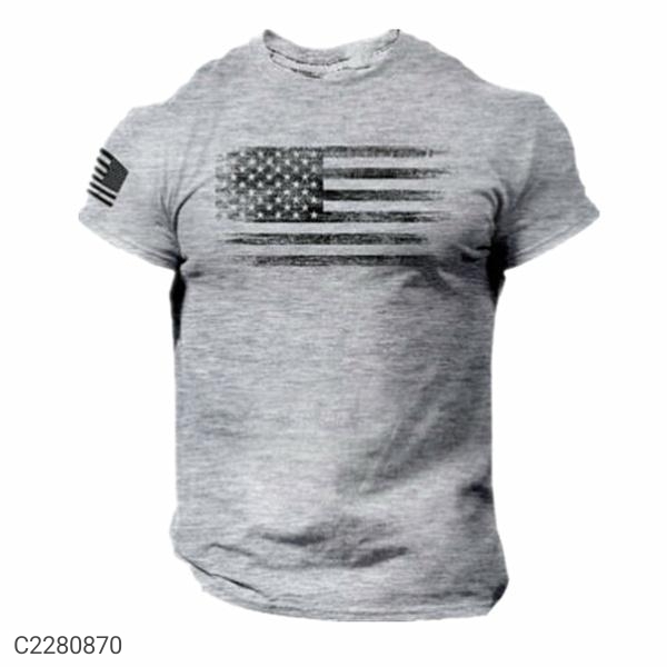 Cotton Printed Half Sleeves Round Neck Mens T-Shirt - Grey, L