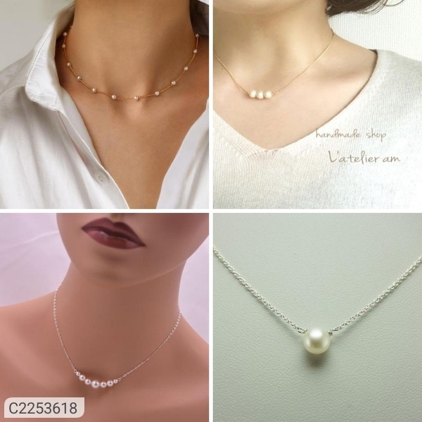 Trendy Gold Plated & Pearls Necklaces (Pack of4) - 4th Combo