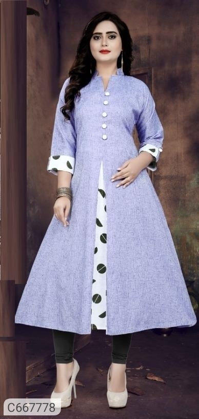 New Khadi Cotton Digital Printed Curved Kurtis - Light Purple, XL-42
