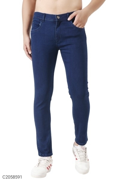 Denim Lycra Blend Solid Slim Fit Jeans - Navy Blue, 32