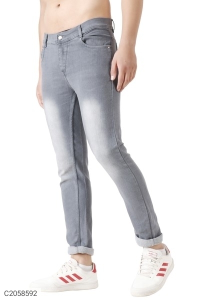 Denim Lycra Blend Solid Slim Fit Jeans - Grey, 36