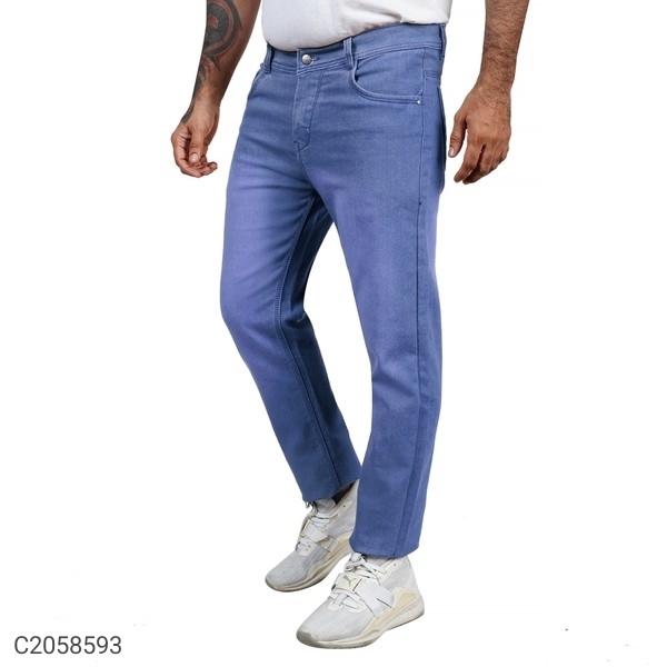 Denim Lycra Blend Washed Slim Fit Jeans - Light Blue, 30
