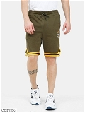 Cotton Blend Solid Regular Fit Mens Sport Shorts - Olive, XL