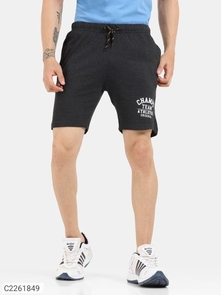 Cotton Blend Solid Regular Fit Mens Sport Shorts - Dark Grey, M