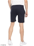 Cotton Blend Solid Regular Fit Mens Sport Shorts - Navy Blue, L