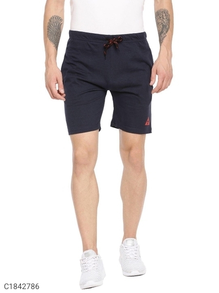 Cotton Blend Solid Regular Fit Mens Sport Shorts - Navy Blue, XL