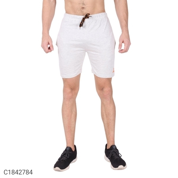 Cotton Blend Solid Regular Fit Mens Sport Shorts - White, L