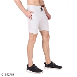 Cotton Blend Solid Regular Fit Mens Sport Shorts - White, L