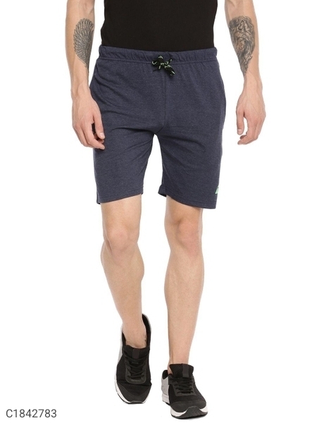 Cotton Blend Solid Regular Fit Mens Sport Shorts - Dark Blue, XXL
