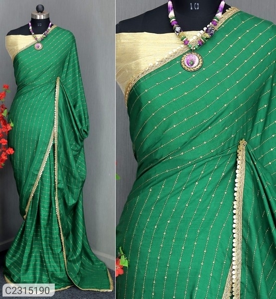 Varnam Attractive Printed Vichitra Silk Sarees - Green