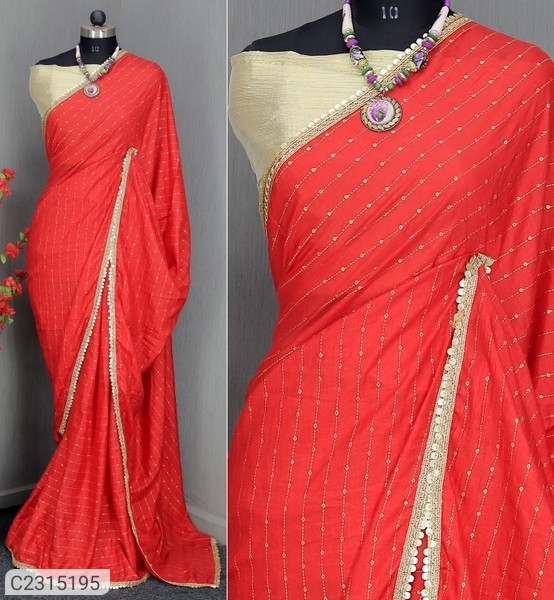 Varnam Attractive Printed Vichitra Silk Sarees - Red