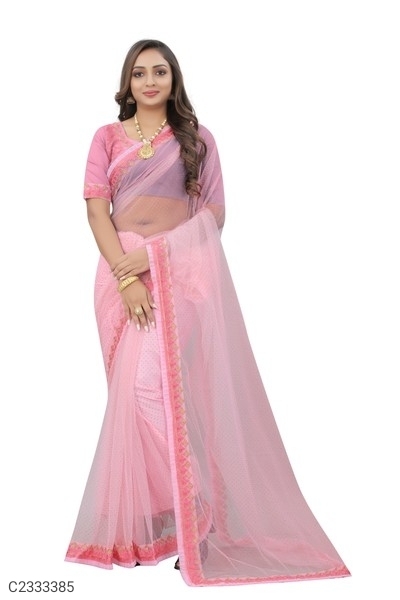 Pretty Net Sarees With Lace Border - Light Pink