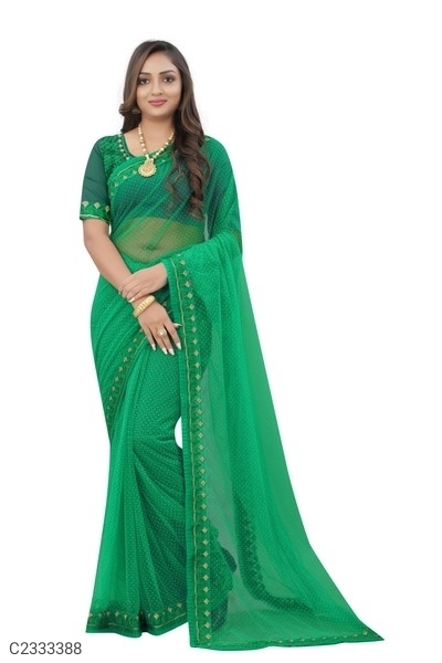 Pretty Net Sarees With Lace Border - Green