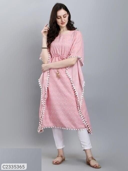 Latest Cotton Printed Kaftan Kurti - Pink, XL