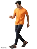 Micro polyester Solid Half Sleeves Dry-fit T-Shirt - Orange, M-40