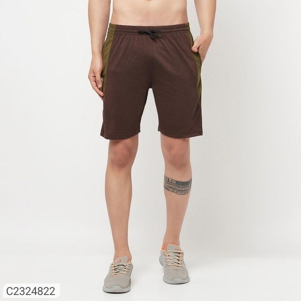 Glito Cotton Stripes/Color Block Knee Length Bermuda Shorts - Brown, M