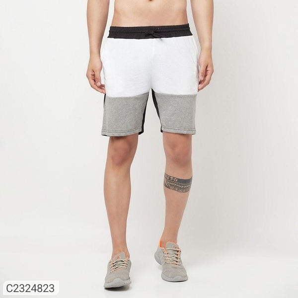 Glito Cotton Stripes/Color Block Knee Length Bermuda Shorts - White, L