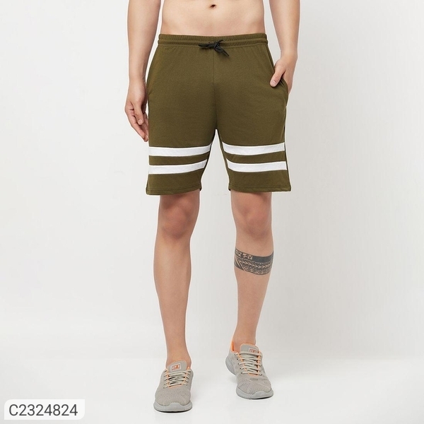 Glito Cotton Stripes/Color Block Knee Length Bermuda Shorts - Olive, M