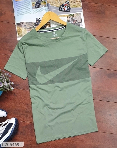 Cotton Blend Printed Half Sleeves T-Shirt - Green, XL