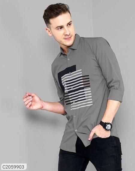 Cotton Printed Full Sleeves Regular Fit Casual Shirt - Grey, XL