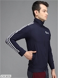 Lycra Solid Full Sleeves Slim Fit Mens Sports Jacket - Navy Blue, L