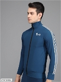 Lycra Solid Full Sleeves Slim Fit Mens Sports Jacket - Blue, S